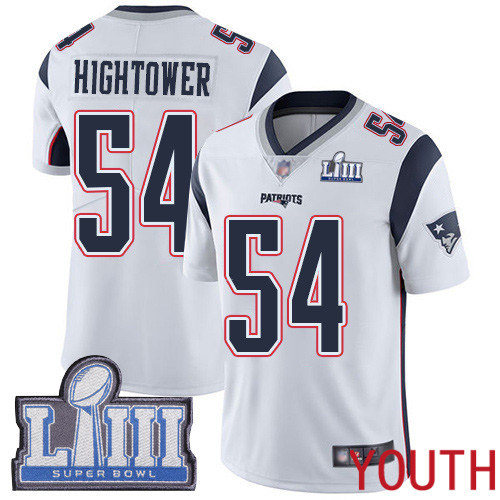 New England Patriots Football #54 Super Bowl Limited White Youth Dont a Hightower Road NFL Jersey->youth nfl jersey->Youth Jersey